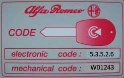 Alfa Romeo key code tag